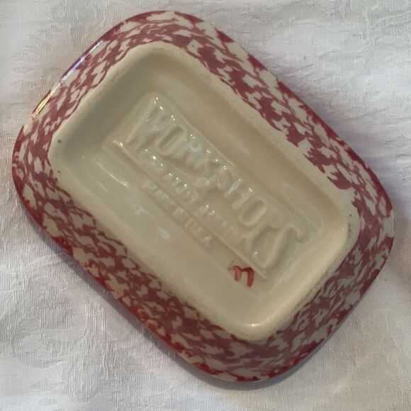 Christmas Dish Vintage Workshops of Gerald Henn Pottery Pink Spongeware Holiday - Picture 2 of 8